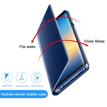 Spogulis Skatu Flip Case For Realme C15 Gadījumā 6.5 collu Full Apšuvuma Triecienizturīgs Vāks Oppo Realme C 15 RMX2180 Gadījumā