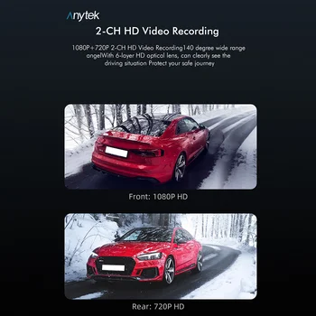 Anytek T99 Braukšanas Ieraksti 1080P HD 2.45 Collu Nakts redzamības Loop Ierakstīšanas IPS Ekrānu Dash Dual Camera Reversa Attēlu DVR Kamera