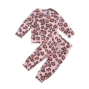 Jaundzimušo Bērnu, Meiteņu, Zēnu, Divi-gabals Apģērbu Komplekts Bērniem Leopards Izdrukāt Modeli Apaļā Apkakle Top + Garās Bikses Rozā/ Brūns Rudens