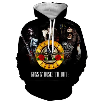 Guns N' Roses 3D Iespiesti Galvaskausa Rock Jaka Vīriešiem/sievietēm Hip Hop sporta Krekli Hoodies Rudens Streetwear pelēkā vārna Vīriešu Apģērbs, Žaketes