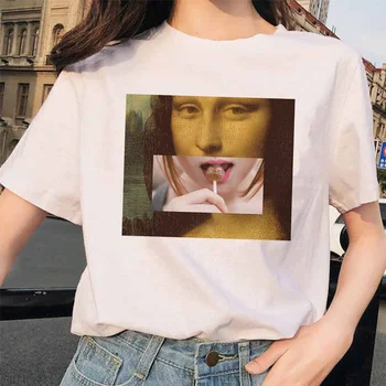 Streetwear drēbes Hip Hop Stila Gadījuma draugiem Īsām Piedurknēm Harajuku Tshirts Top sieviešu Lakrosa sieviešu 90S smieklīgi Mona Lisa T Krekls