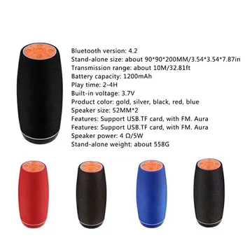 Bezvadu Bluetooth Skaļruni, Auduma Olīvu Stereo Mini Subwoofer Atbalsts, FM TF AUX USB Ar Gaismas Gredzenu Gaismas Pusi, Āra