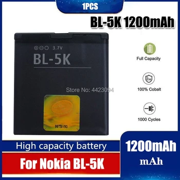 1pc 3,7 V 1200MAh Uzlādējams Litija akumulators BL-5K BL 5K BL5K Mobilā Tālruņa Akumulators Nokia N85, N86 8MP, N87 2610S 701 Oro C7, X7-00