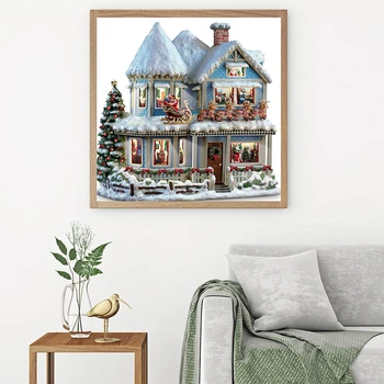 AZQSD Dimanta Glezna Ziemassvētku Mājā Priekšstatu Par Rhinestones Roku darbs Dāvanu Dimanta Izšuvumi Karikatūra Mājas Apdare