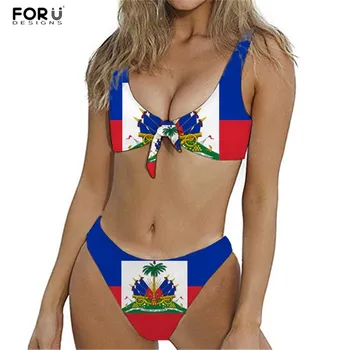 FORUDESIGNS Sexi Sievietes Bikini Srt Haiti Karoga Modelis Priekšgala-Kaklasaite Push Up Sieviešu Divi Gabali Lady Beach Peldēšanas peldkostīms, Dropship