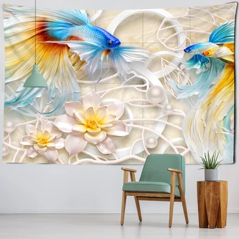 3D zelta Zivtiņa Ziedi Gobelēns Dabas Ainavām Sienas Karājas Hipiju Paklāji Skaistumu Psychedelic Kopmītnes Mājas Dekoru
