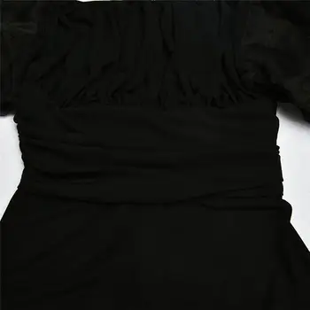 Melnās Acs Puff Piedurknēm Bodysuit Sieviešu Izdilis Kvadrātveida Kakla Bodysuits Apvalku Pamata Dāmas Elegants Kombinezons Sievietes Ķermeņa Topi Puse