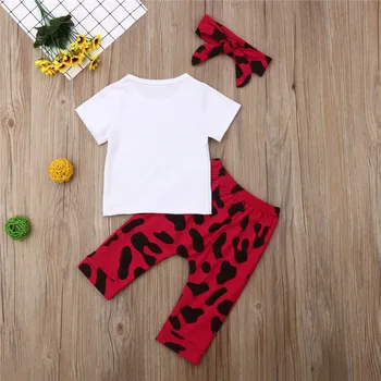 0-24M 3pcs Baby Meitenes Apģērbu Komplekts Baltā krāsā ar Īsām Piedurknēm T-Krekls Meitene Vēstuli, Bērnu Topi Leopard Garas Bikses Galvu Mazulim Meitene Komplekts