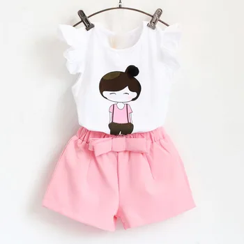 Vasaras Toddler Meitenes Apģērbu Karikatūra Krekla Piedurknes Top+Šorti divdaļīga Bērnu Apģērbu Komplekts 0-7Year Bērnu Drēbes uzvalku BC1070