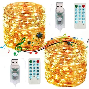 USB 5M 10M Vara Stieples Mūzika LED String gaismas Balss kontroles Svētku gaismas Vainags Ziemassvētku Eglītes, Kāzu Dekorēšana