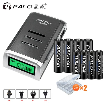 PALO 4GAB 1.2 V NI-MH AA uzlādējamas baterijas + 4GAB 1.2 V AAA uzlādējamās Baterijas+gudrs inteliģents Akumulatora Lādētājs