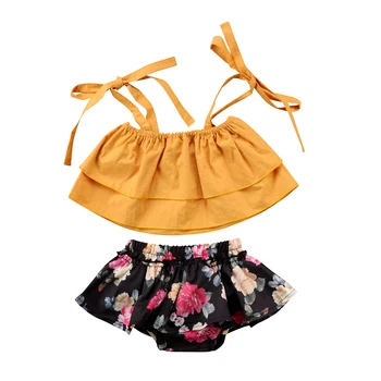 Ģimenes Māsa Matching Apģērbs Vasaras Apģērbs Pie pleca Siksna Crop Topi Ziedu Tutu Bērnu Bloomers Bikses, Svārki 2PCS Set