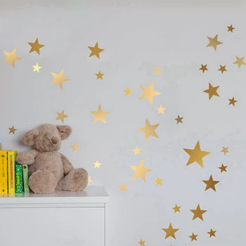 Zelta zvaigznes sienas vinila decal uzlīmes - zelta Zvaigzne Bērnu Istabas Sienas Mākslas Bērnistabu Dekoru Uzlīmes