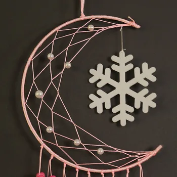 Rozā Spalvu Sniegpārslas Sapnis Ķērējs Ziemassvētku Rotājumi, Sienas Karājas Liels Baby Telpu Dekorēšana Half Moon Dreamcatcher