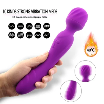 Mīksto 10 Ātrumu Spēcīgs Vibrators Dual Galvas Vibrācijas Saprātīga Apkures AV Zizli Ķermeņa Masāža Klitora Stimulators Seksa Rotaļlietas Sievietēm