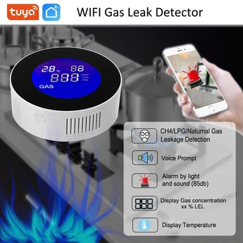 Sgooway Tuya WiFi Dabas Gāzes Noplūdes Detektoru Detektoru Trauksmes Gāzes Detektors, LCD displejs Temperatūras Sensors Smart Dzīve