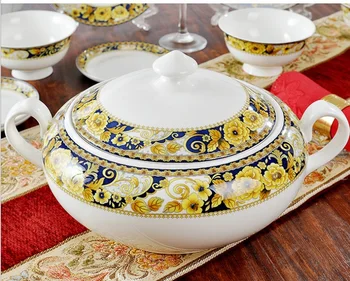 Ķīna Jingde zhen 56 galvas kaula porcelāna galda piederumi uzvalks bagātīgu zelta kāzu dāvanu rezidentiem