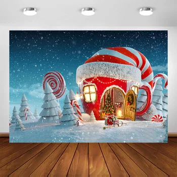 Ziemassvētku Backdrops Ziemas Sniega Jaundzimušo Foto Studija Fona Konfektes Santa Claus Apdare Sniegpārsliņas Ainavu Fotografēšanai