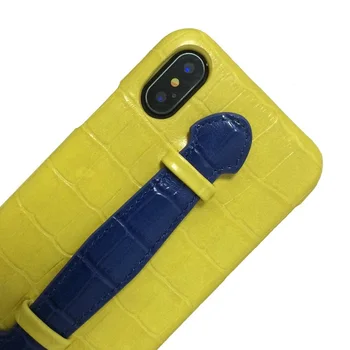 Dzeltena Īstas Ādas Siksna Turētājs Lietā Par iPhone X XS Max 10 7 8 Plus Tālrunis Luksusa Krokodils Sajauc Krāsu Plānas Slim Cietos vākos