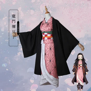 Anime! Demon Slayer: Kimetsu nav Yaiba Kamado Nezuko Jauki Kimono Vienādu Cosplay Kostīms Helovīna Tērps Bezmaksas Piegāde