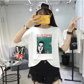 2020. gada Vasaras Sieviešu T-krekli Jaunu Harajuku Personības Iespiesti Īsām piedurknēm Studentiem Top Brīvs Slim Balts T-krekls, Sieviešu S-XL
