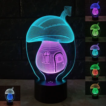 Jaunā 3D Vision Sēņu LED Nakts Gaisma Radošo Krāsains Touch USB Uzlādes Stereo Gaismas Gultas Lampa Pasaku Gaismas Ziemassvētku Dāvanu