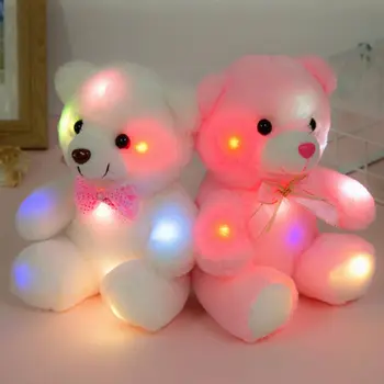 Gaismas 22 cm iedegas LED lācīti Pildījumu Dzīvnieku Plīša Rotaļlieta Sēž lācītis Kvēlojošs Tumsā Ziemassvētku Dāvanu Bērniem