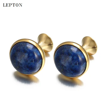 Zemas taustiņu Luksusa Lapis Lazuli aproču pogas, Vīriešu Zelta Krāsā Lepton Augstas Kvalitātes Apaļa Lazurīts Akmens aproču pogas Relojes gemelos