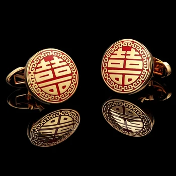 KFLK kreklu, aproču pogas, vīriešu Zīmols, aproces pogas Zelta krāsā, manšetes saiti Augstas Kvalitātes Sarkano abotoaduras Ķīniešu stilā viesi