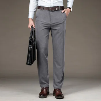 2020. gada Rudenī Jaunu Vīriešu Pelēkā Taisni kāju Business Casual Bikses Klasiskā Stilā, Stiept Audumi Ērtas Bikses Vīriešu Zīmolu Drēbes