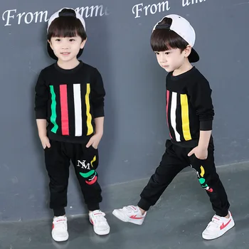 Bērnu apģērbu jaunā gadījuma vīriešu bērnu rudens bērnu krāsu josla, divas bērnu drēbes + bikses 23 4 5 6