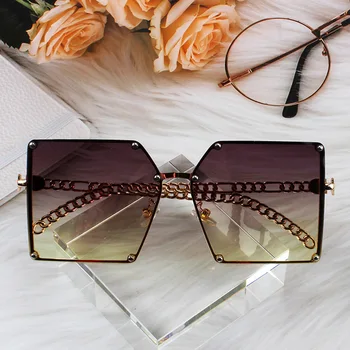 Luksusa Zīmola bez apmales Saulesbrilles Sieviešu Ķēdes Kājas Slīpums Toņos Sievietēm 90s Vintage Lielgabarīta Saules Brilles Punk Briļļu UV400