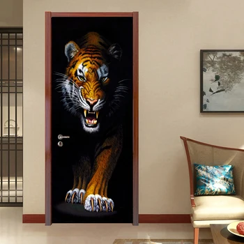 PVC pašlīmējošais Ūdensizturīgs Tapetes, 3D Stereo Tiger Dzīvnieku Gleznojumi Dzīvojamā Istaba Elders ir Guļamistabas Durvīm Uzlīme Radošo DIY Dekori