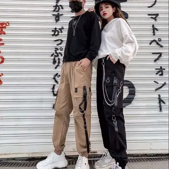 Foršs Rudens Ziemas Sievietes Streetwear Retro Melns Harajuku Punk Pants Bikses Gadījuma Augsto Vidukli, Taisniem Bikses Streetwear Sievietēm