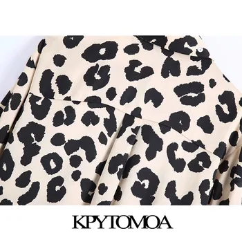 KPYTOMOA Sieviešu 2020. Gadam, Modes Leopards Drukāt Zaudēt Blūzes Vintage garām Piedurknēm Pogas-uz augšu Dzīvnieku Modelis Sieviešu Krekli Šiks Topi