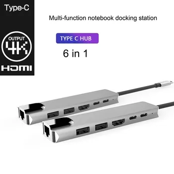 USB C tipa HDMI centrmezgls 4K30Hz converter PD uzlādes 87W USB3.0*2 TF SD kartes reade RJ45(1000bps) adapteris priekš macbook xiaomi huawei