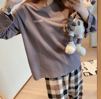 Korejas Violeta Tīkla Meitenēm Pidžamas Komplekts Gudrs Rudens Ziemas Garām Piedurknēm Atpūtas Sleepwear Sievietēm Zaudēt Naktsveļu Homewear Uzvalks