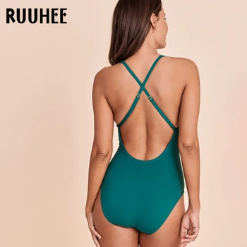 RUUHEE Plus Lieluma viengabala Peldkostīms Sievietēm Dobi No Bodysuit peldkostīms Cietā Pludmali, Valkāt Backless Monokini 2020. Gadam Seksīgi Peldkostīmi
