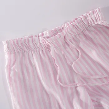 Dāmas Pogas Augšējā Kokvilnas Pidžamas Komplekts Gabals Long Piedurknēm Rozā Balts Striped Pajamas Pyjama Femme Sleepwear Sieviešu Pijama