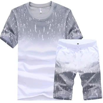 2019. gada Vasaras Vīriešu Sporta apģērbu , Modes Stila Vīriešu Apaļu Kakla Slīpuma Zilo un Balto Īsām piedurknēm Vīriešiem komplekti