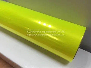 30cmx9m/daudz Augstas Kvalitātes Fluorescējoši dzeltena Spīdīgs Auto Lukturu Tonējums Auto Gaismas Dūmu Taillight Vinila Plēve FedEx Bezmaksas Piegāde