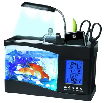 1,5 L Mini Akvāriju Zivju Tvertnes Akvāriju Pārliecinoši USB Akvāriju ar LED Lampas, Gaismas LCD Ekrānu un Pulkstenis peceras y acuarios 2