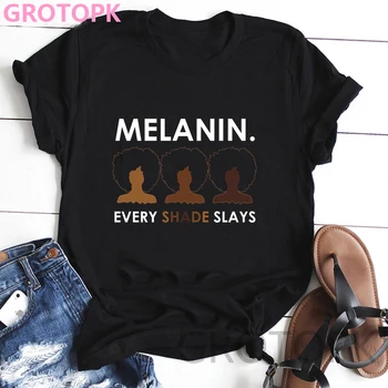 Melanīna Poppin Harajuku Melna Meitene Burvju T-krekls Gothic Vintage Sieviešu T-krekls Smieklīgi Melna Meitene Drukāt korejiešu Stilā Top Sieviete