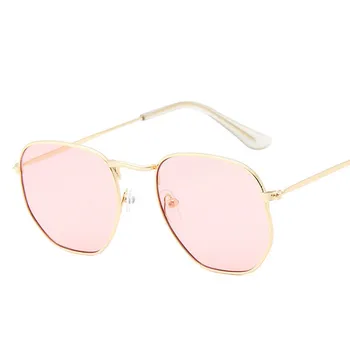 Oulylan Vintage Daudzstūris Saulesbrilles Vīriešiem, Sievietēm, Maziem Saules Brilles Metāla Eyewear Zīmola Dizaina Melna Rozā Toņos Brilles UV400