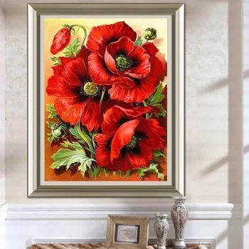DIY Dimanta Krāsošana Sienas Uzlīmes, Komplekts izšūšanai, Glezna Rhinestones Sarkanu Ziedu cross stitch kāzu dekorēšana scrapbooking