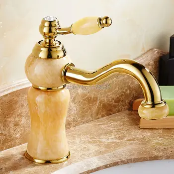 Eiropas stila zelta visu-vara vannas jaucējkrāns,Zelta marmora baseinā, jaucējkrāns,Dabas jade karstā un aukstā maisītājs tap,J16922