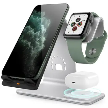 And3 1 Alumīnija Stends Apple iPhone X/8/XS/XR Uzlādes Staciju Airpods skatīties Qi Ātri airpod Bezvadu Lādētāju Doks