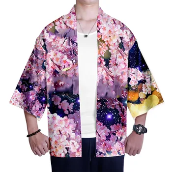 Japāņu 3d Drukas Kimono Demon Slayer Kimetsu Nav Yaiba Tanjiro Kamado Cosplay Vīrieši Sievietes Septiņu Punktu Piedurknēm Jaka Žaketes, Topi