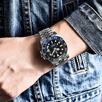 PAGANI DIZAINA Luksusa Vīriešiem Automātiska rokas Pulkstenis Nerūsējošā Tērauda GMT Skatīties Top Zīmolu Safīra Stikls Mehāniskās Skatīties reloj hombre