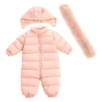 Jaundzimušo bērnu ziemas Jumpsuit zēniem un meitenēm, kas nosaka kāpelēt, uzvalks biezs slēpošanas uzvalks lovely baby drēbes dabīgās ādas, kažokādas apkakle